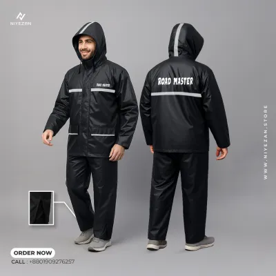 Double Part Roadmaster Raincoat (Black) - 100% Waterproof